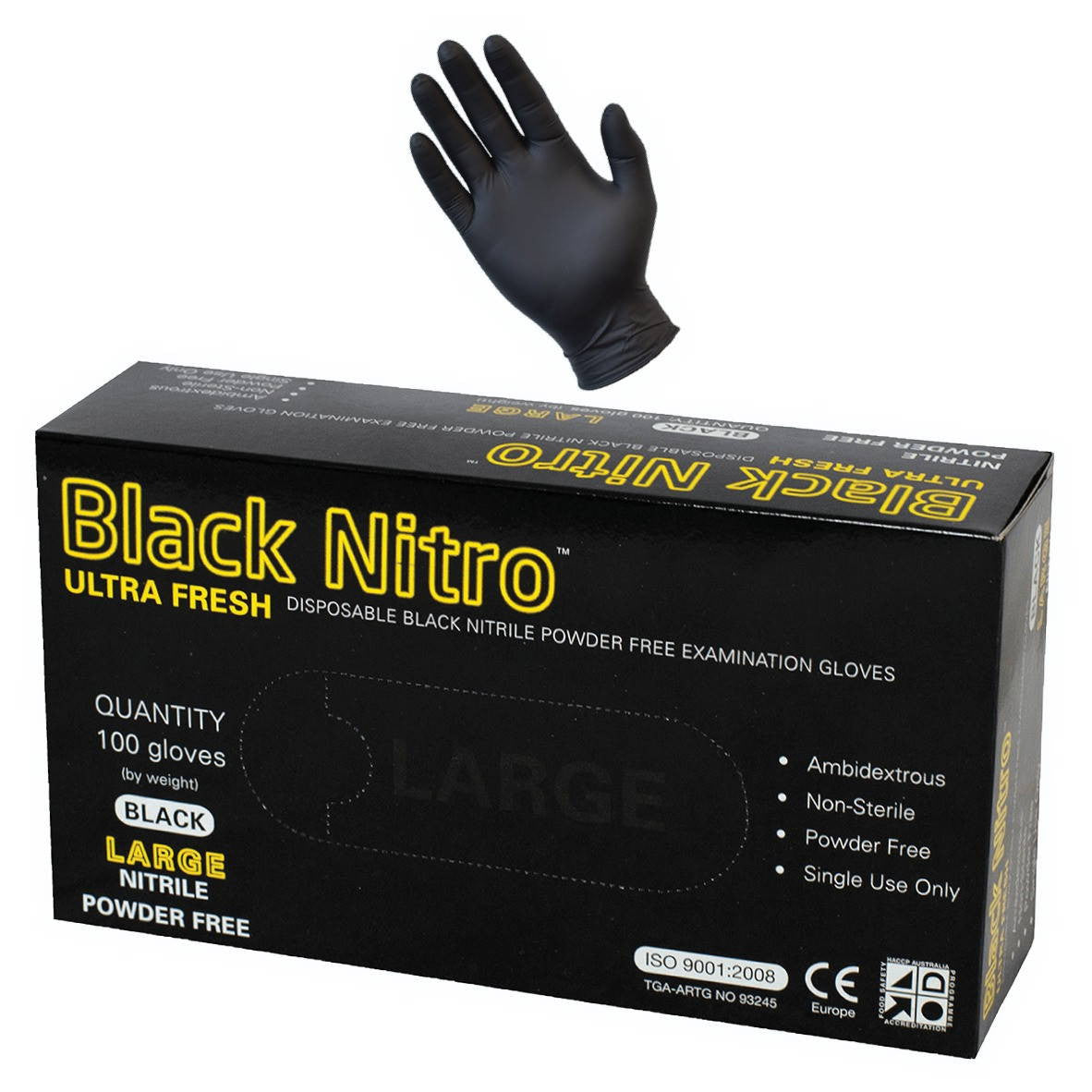 Bulk carton of black nitrile disposable gloves