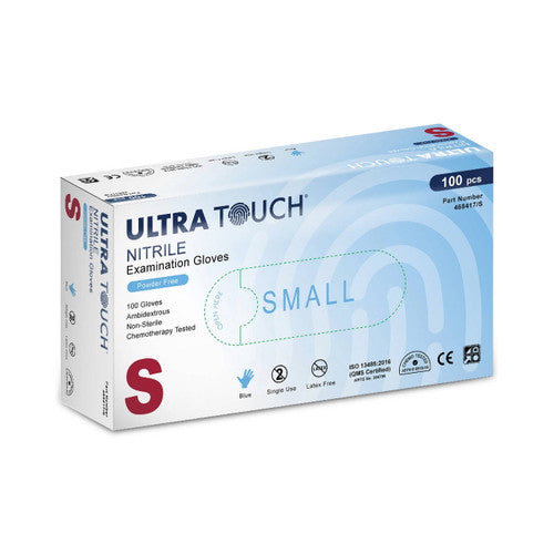 Ultra Touch Blue Nitrile Examination Powder Free Gloves - Box of 100