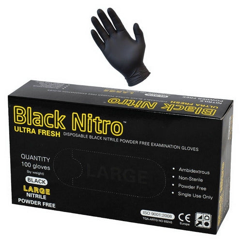 Black Nitrile Nitro Disposable Powder Free Gloves - Heavy Duty