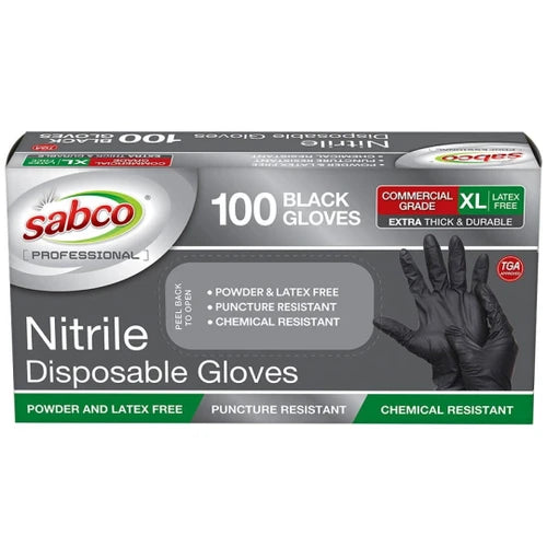 Sabco Black Nitrile Powder Free Disposable Gloves - Heavy Duty